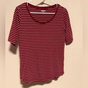 Lands' End Burgundy Striped Short Sleeve Tee